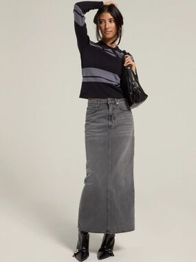 Viavia Gray Denim Maxi Skirt